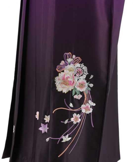 卒業式袴単品レンタル[刺繍]紫×濃紫ぼかしに花とリボン刺繍[身長148-152cm]No.780
